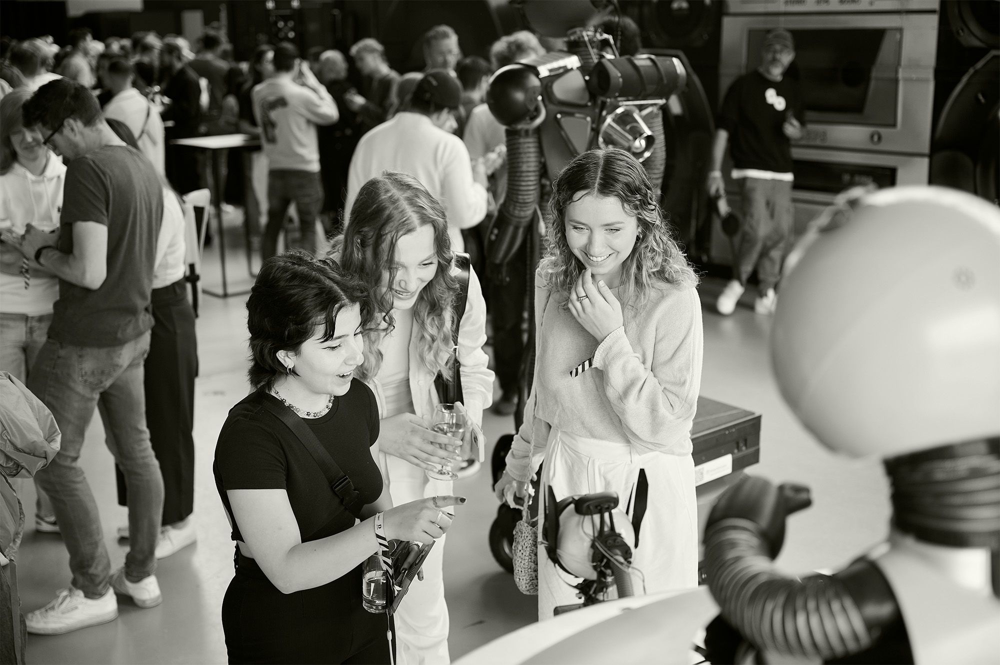 Students interacting with a robot